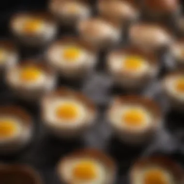 Various types of egg poacher pots arranged artistically