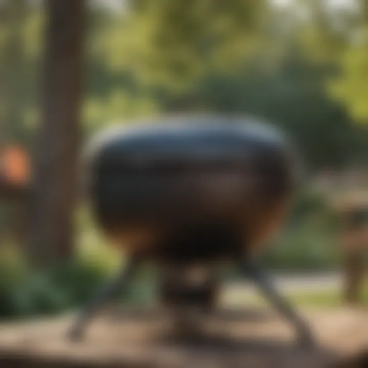 A close-up image showcasing the intricate design of a classic kettle grill.