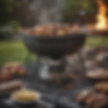 Kettle Grill Accessories A beautifully arranged kettle grill with an array of grilling accessories and tools.
