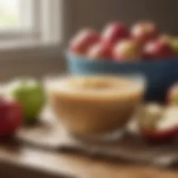 Fresh apples and a bowl of applesauce.