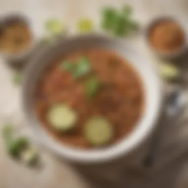 An artistic arrangement of a bean and lime dish garnished with herbs.