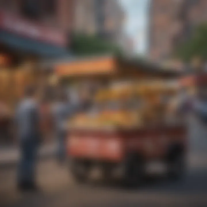 A picturesque street vendor cart showcasing an array of tacos in a bustling market