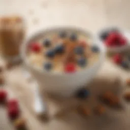 A bowl of oatmeal topped with fresh berries and nuts