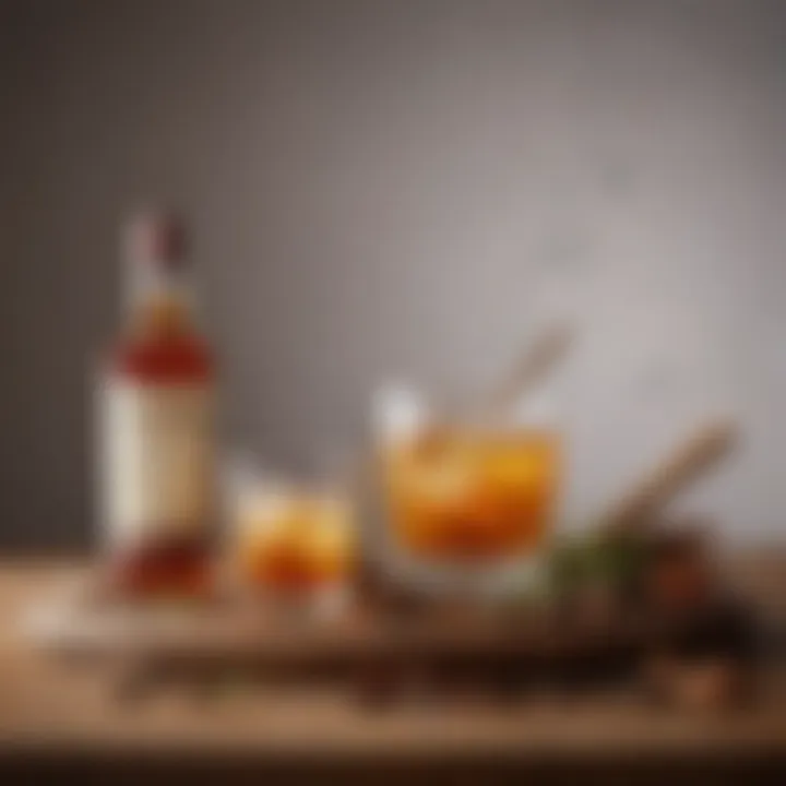 An artistic arrangement of ingredients used in whisky and milk drinks, including spices and herbs.