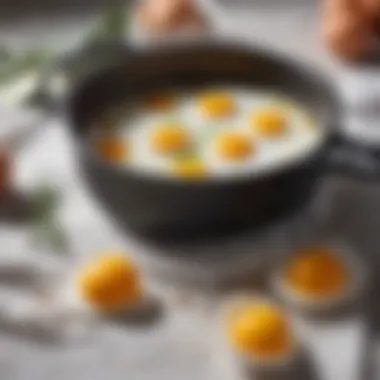 Key Features of Poaching Pans Visual guide presenting essential features of an egg poaching pan including cups and lid.