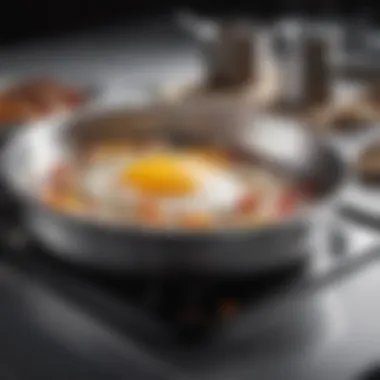 Stainless Steel for Perfect Poaching Illustration of a stainless steel pan with a heavy base designed for even heat distribution.