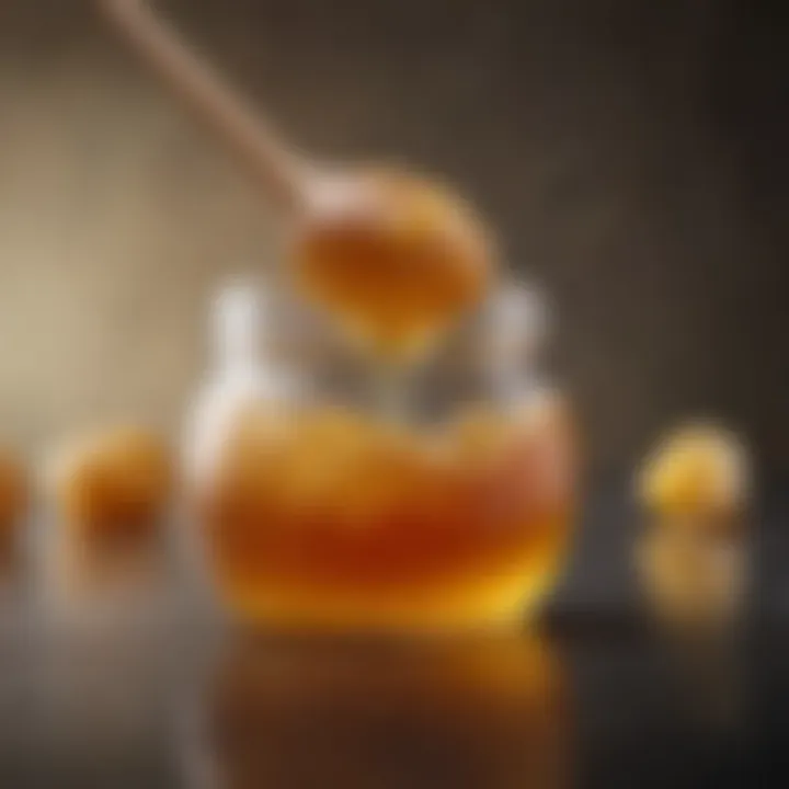 A pristine honey jar exhibiting the smooth texture of melted honey