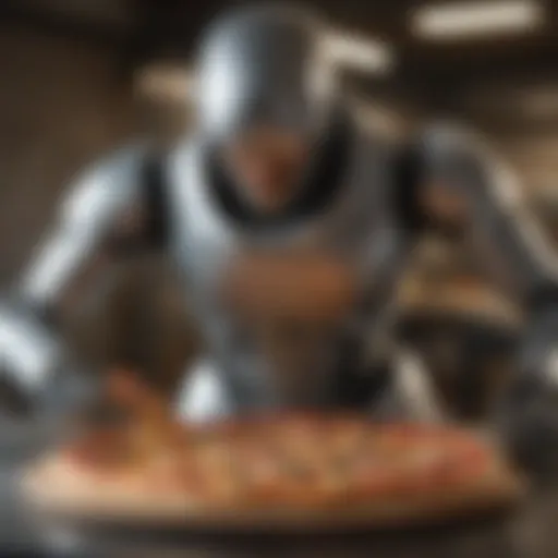 Futuristic pizza-making robot in action