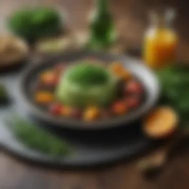 Gourmet Ingredients Enhanced by Algae Oil A selection of fresh ingredients infused with algae oil in a gourmet setting