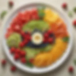 Fresh fruits and vegetables arranged aesthetically on a plate
