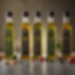 A variety of olive oils displayed in beautiful bottles