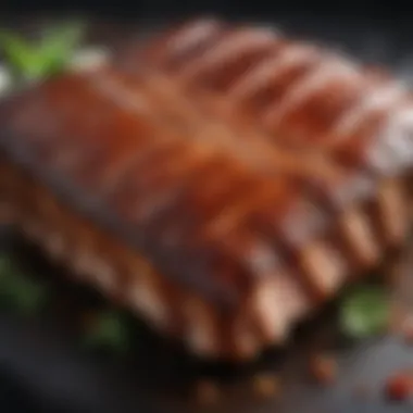 A close-up of tender, succulent pork ribs showcasing perfect texture