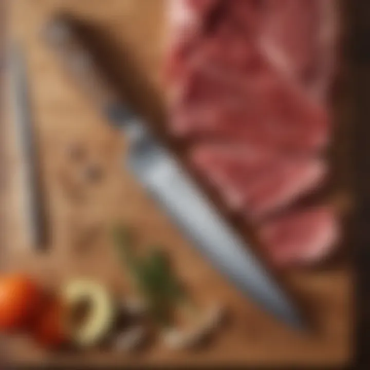 Illustration showing the anatomy of a beef cutting knife with labeled parts