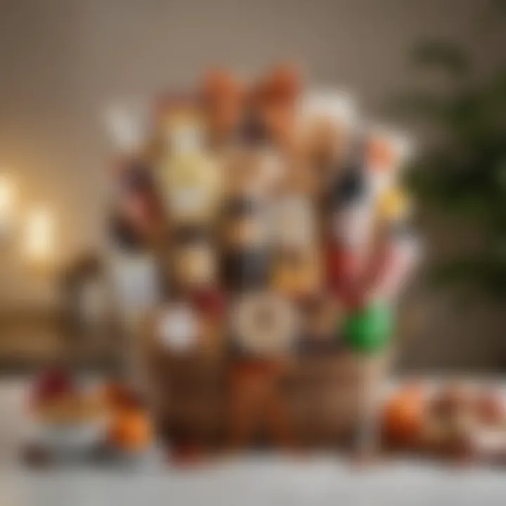 A beautifully arranged gift basket filled with gourmet treats