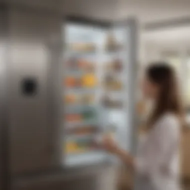 User interacting with advanced refrigerator control panel.