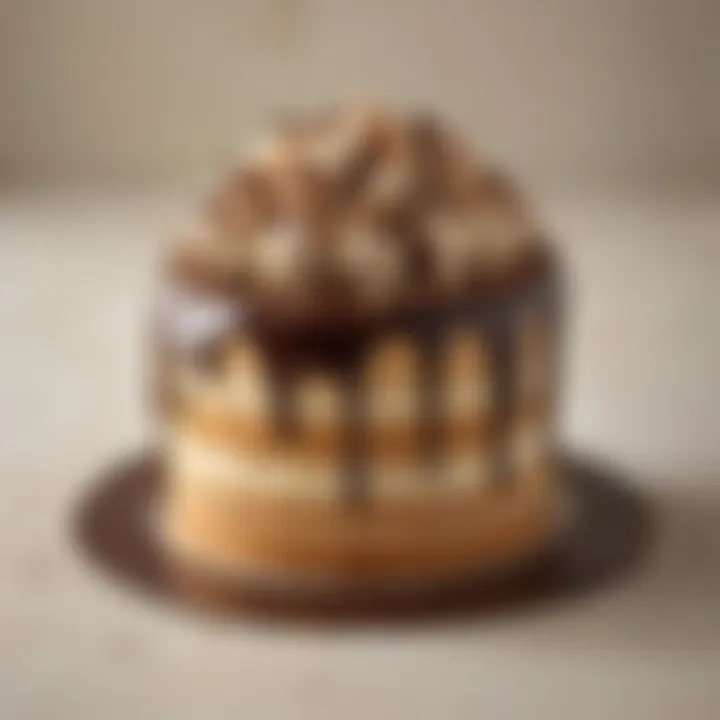 A beautifully presented Twix ice cream cake adorned with chocolate drizzle and Twix pieces.