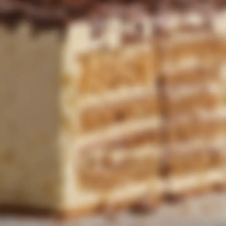 Close-up of the luscious texture of Twix ice cream cake highlighting its creamy layers.