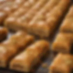 Golden layers of baklava pastry sheets