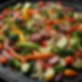 Colorful array of fresh vegetables used in beef stir fry