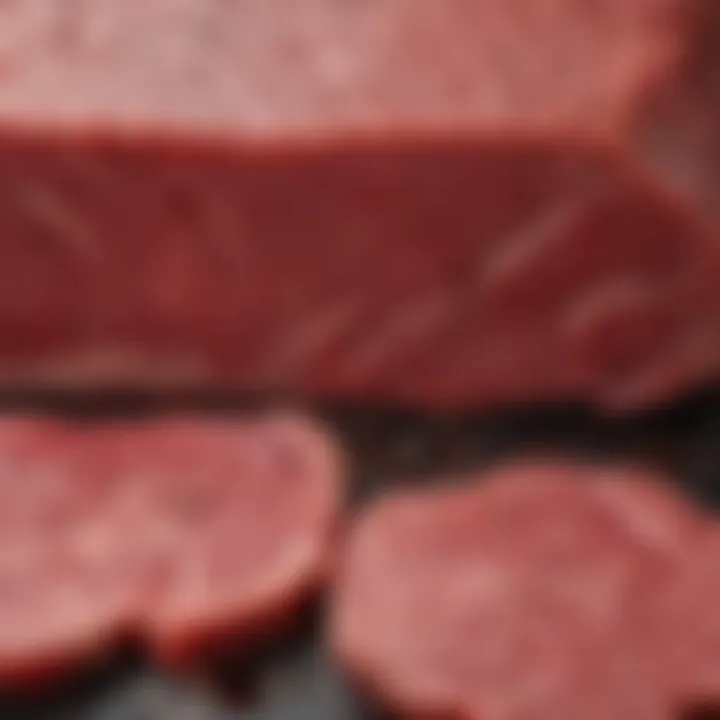 A close-up of raw beef cuts displaying potential contamination points