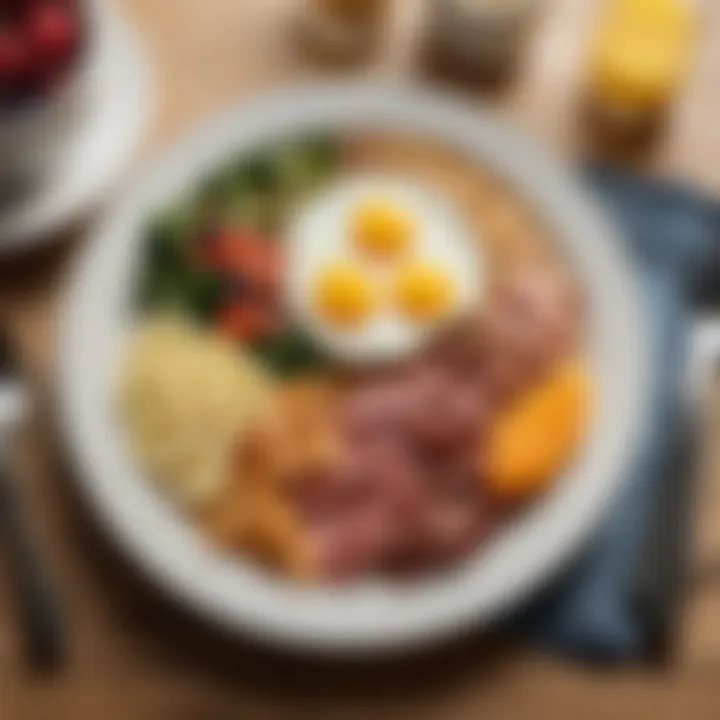 A beautifully arranged breakfast plate showcasing protein sources