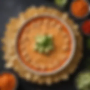 An elegant platter featuring buffalo chicken dip with garnishes