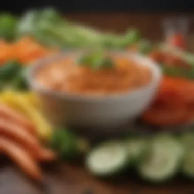 A variety of fresh vegetables arranged for dipping