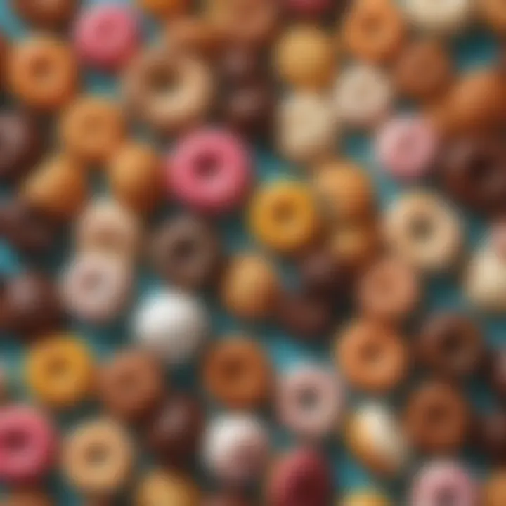 A close-up of assorted Dunkin' munchkins highlighting various flavors and toppings.