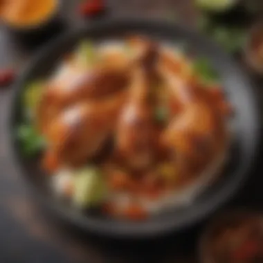 Garnished Peruvian Chicken A close-up view of a dish showcasing Peruvian chicken garnished with spices, emphasizing flavors and aesthetics.