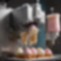 Detailed view of soft ice cream machine mechanism