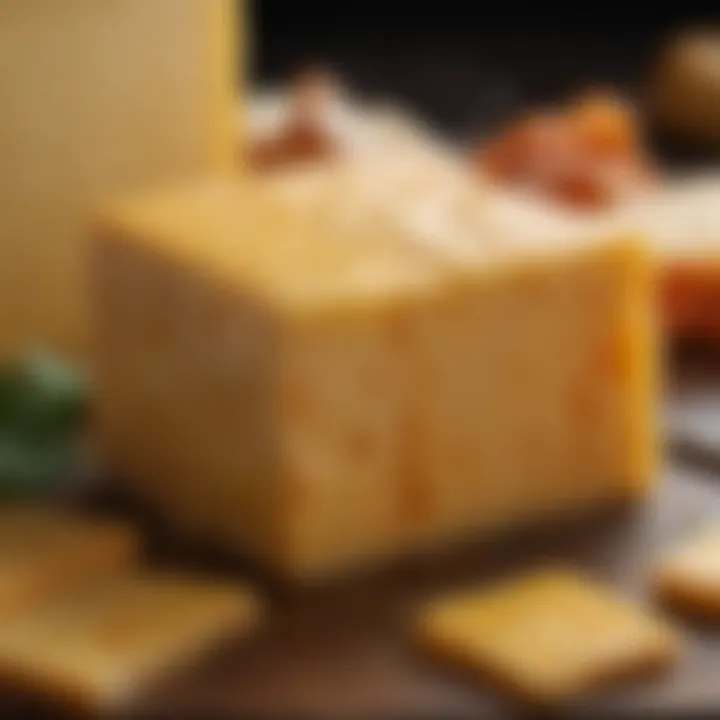 Close-up of the texture and color variation in aged cheddar