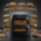 Air fryer cooking rack showcasing multiple layers of food preparation.