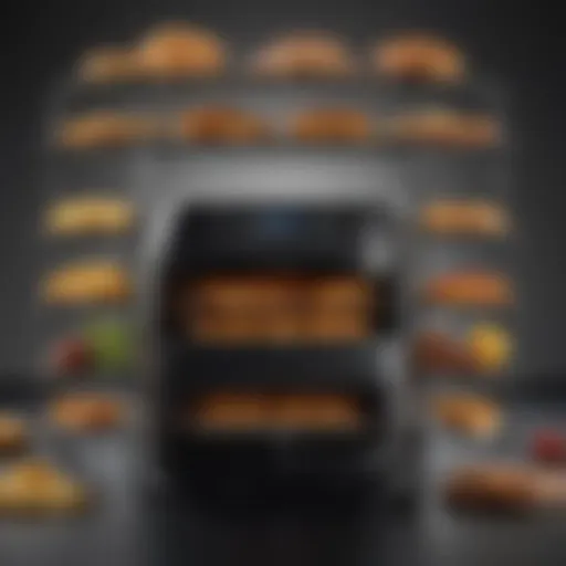 Air fryer cooking rack showcasing multiple layers of food preparation.