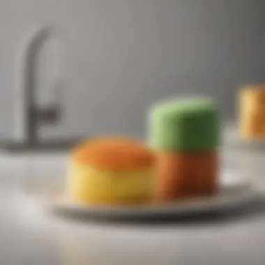 A clean dish sponge next to a dirty one to illustrate hygiene