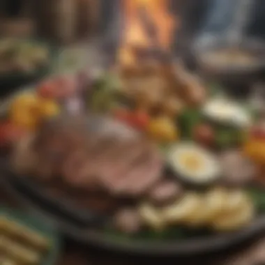 Delicious Grilled Meat and Vegetables from the Extra Large Green Egg Grill Deliciously grilled meat and vegetables from the Extra Large Green Egg Grill