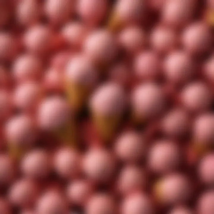 A close-up of the textures of strawberry ice cream and Hershey Kisses side by side