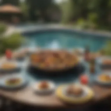 A Multicultural Dining Experience Centered on Creativity A vibrant illustration showcasing a multicultural dining table arranged around the Mickey Pool idea.