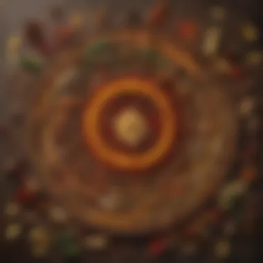 A Symphony of Spices Representing Culinary Influence A close-up of spices arranged in a circular formation, evoking the concept of the Mickey Pool.