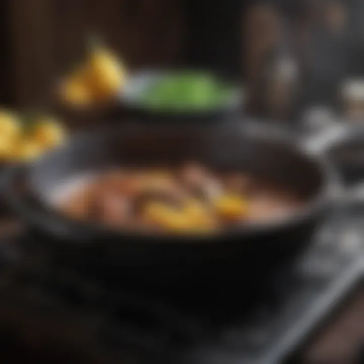 Close-up of well-seasoned cast iron cookware showcasing its texture