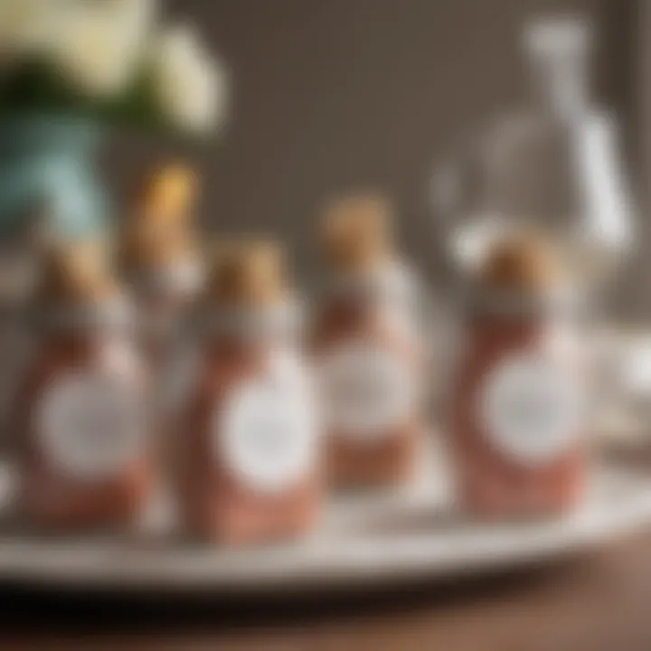 Elegant bridal shower favor display featuring personalized tags