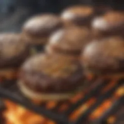 Sizzling patties on a grill