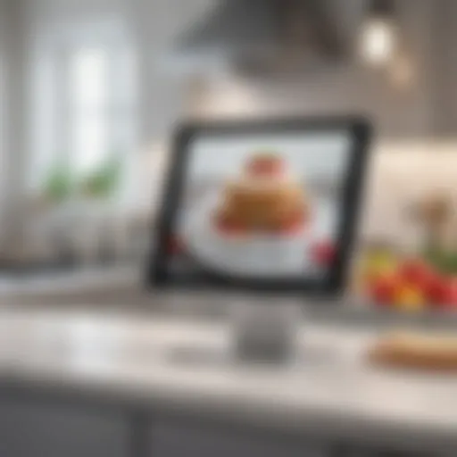 Elegant iPad stand showcasing tablet in a modern kitchen