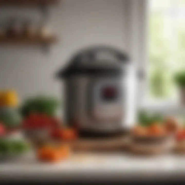 An Instant Pot on a countertop surrounded by fresh ingredients
