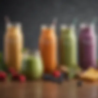 Different smoothie jars showcasing various flavors and textures