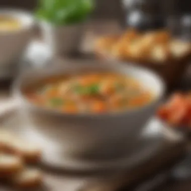 An elegant presentation of a vegetable soup in a stylish bowl.