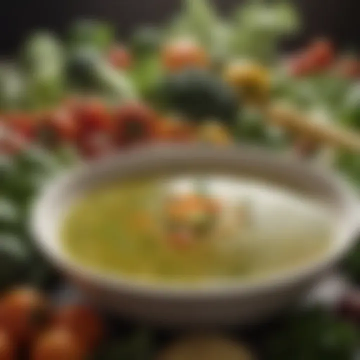 A variety of fresh vegetables arranged artistically for a healthy soup.