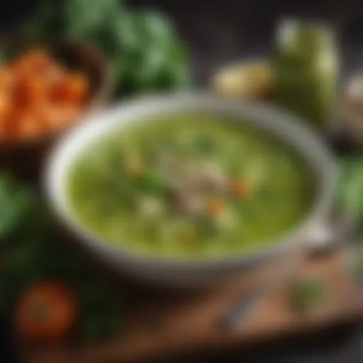 A vibrant bowl of green vegetable soup rich in nutrients.