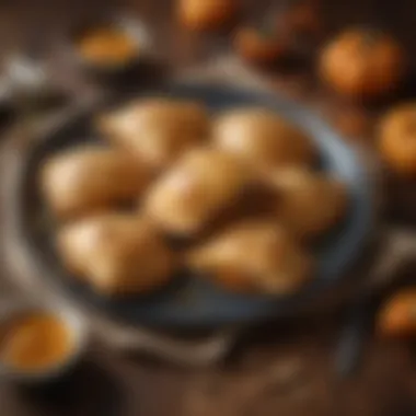 Vegan Pumpkin Pasties A plate of colorful vegan pumpkin pasties styled like a wizarding treat