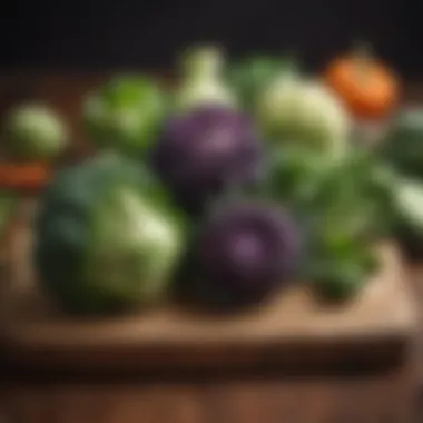 Fresh cruciferous vegetables on a wooden board