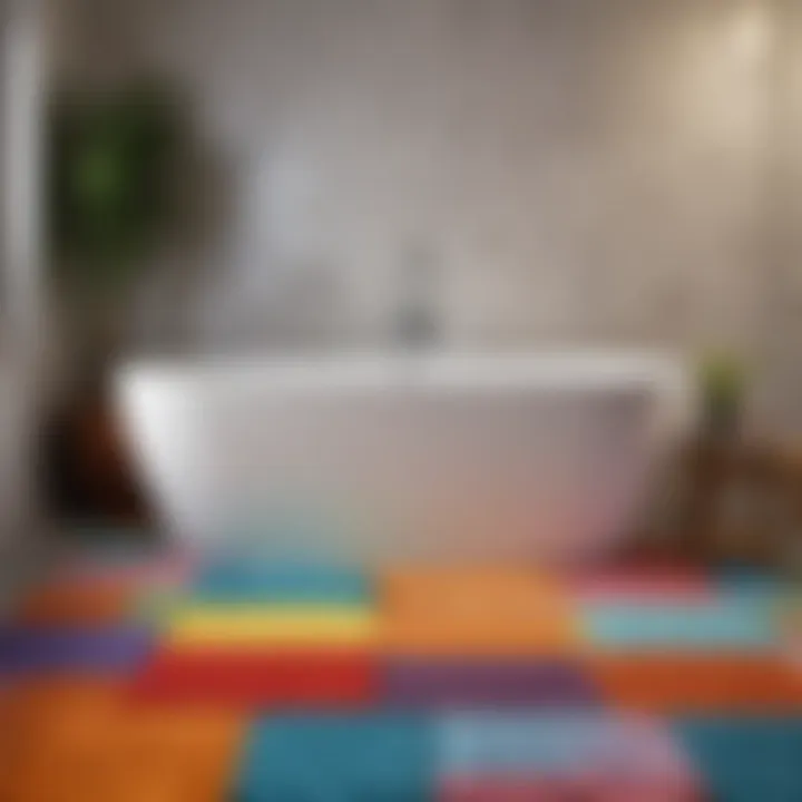 Aesthetic arrangement of colorful washable bathtub mats
